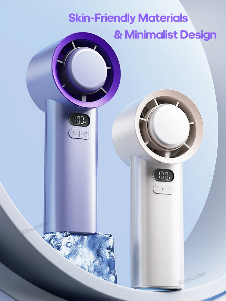 Ventilador portátil KINSCOTER de mano con turbina, 100 velocidades de viento ajustables, mini ventilador personal, funciona con pilas, ventilador eléctrico para pestañas