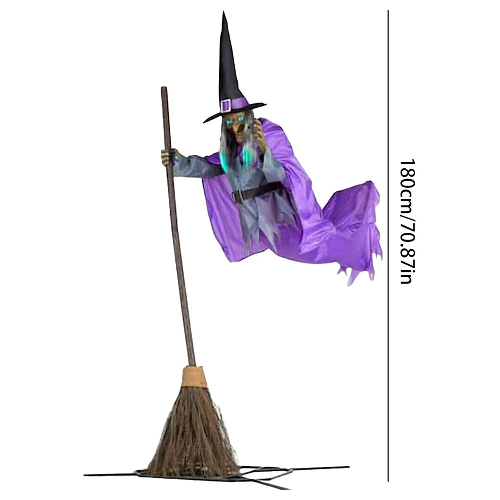 6 Foot Flying Witch Decoration, Halloween Props with Terrifying Sounds and Lights, Garden Lawn, Halloween Decoration Outdoor