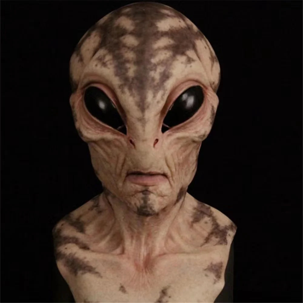Máscaras de extraterrestre verde OVNI, disfraz de alienígena de terror para fiesta de Halloween, tocado de látex, accesorios divertidos para fiesta de disfraces de terror para adultos