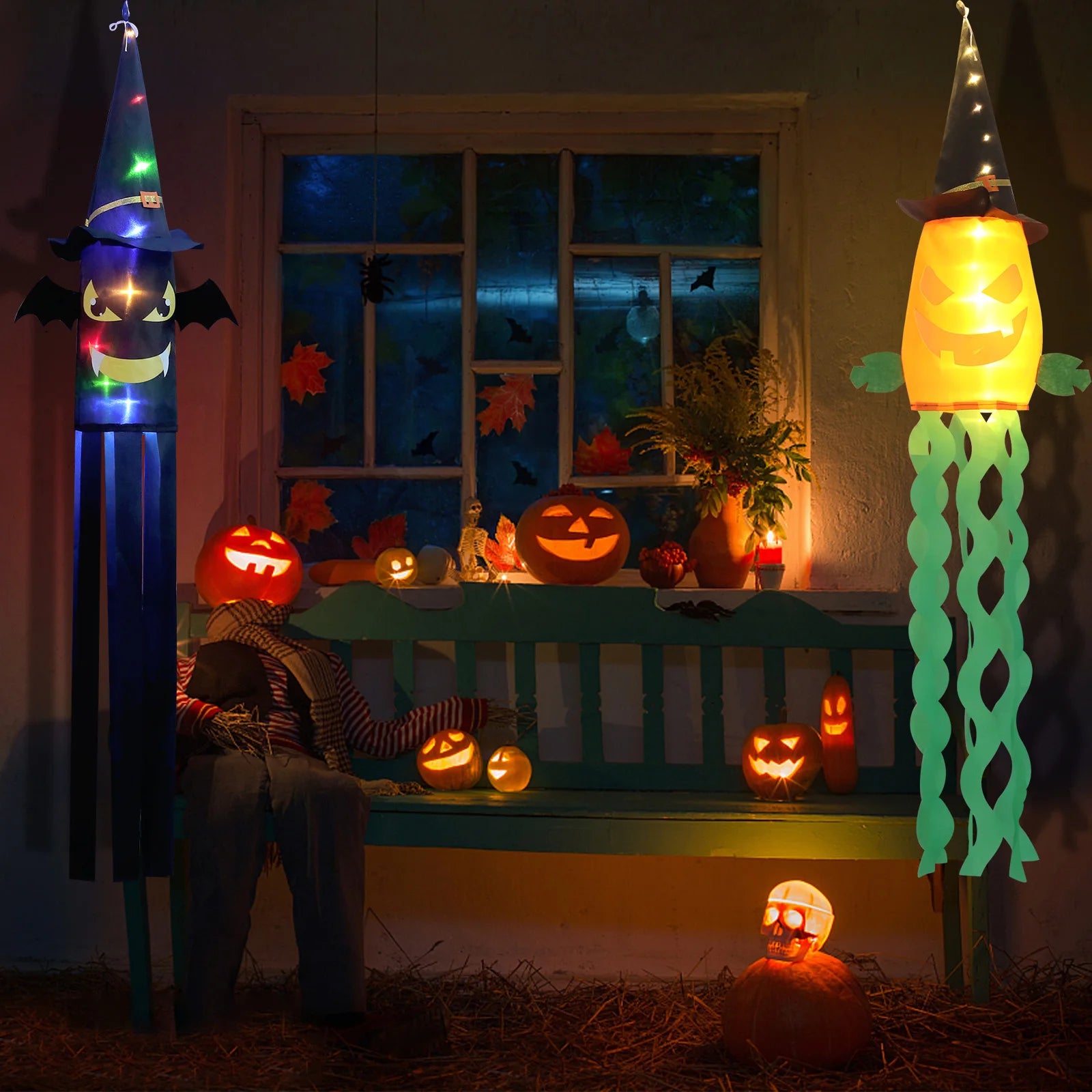 Halloween Hanging Decoration Witch Hats LED Black Light up Witch Hats for Indoor Outdoor Yard Garden Porch Halloween Decorations