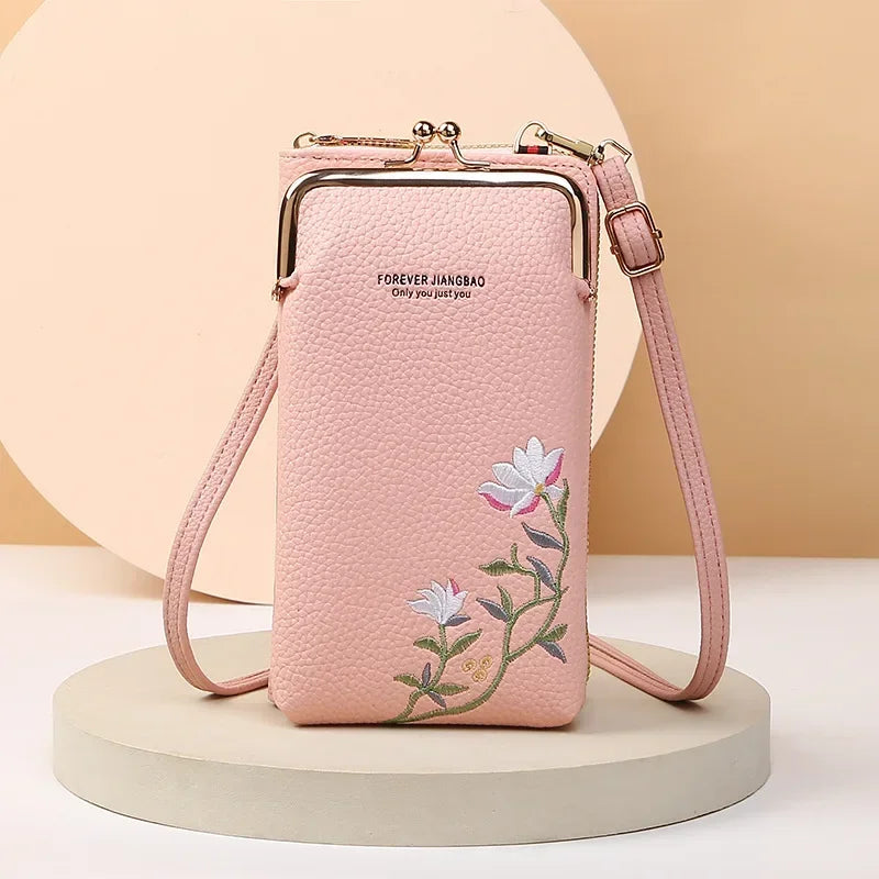 Embroidered Flower Phone Crossbody Bag with Lock - Shoulder Wallet HYX Fashion Life Store