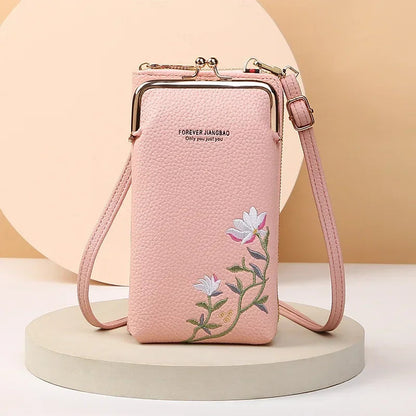 Embroidered Flower Phone Crossbody Bag with Lock - Shoulder Wallet HYX Fashion Life Store