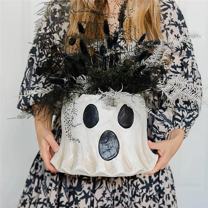 A95G Ghost Bucket Decor, Ghost Planter Pot, Ghost Bucket Vase, Halloween Ghost Bucket, Handmade Halloween Treat Buckets