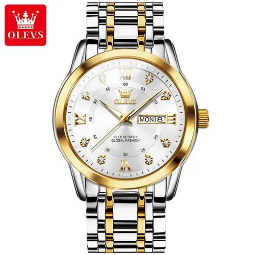 OLEVS Reloj de cuarzo para hombre con diamantes de lujo y oro, resistente al agua