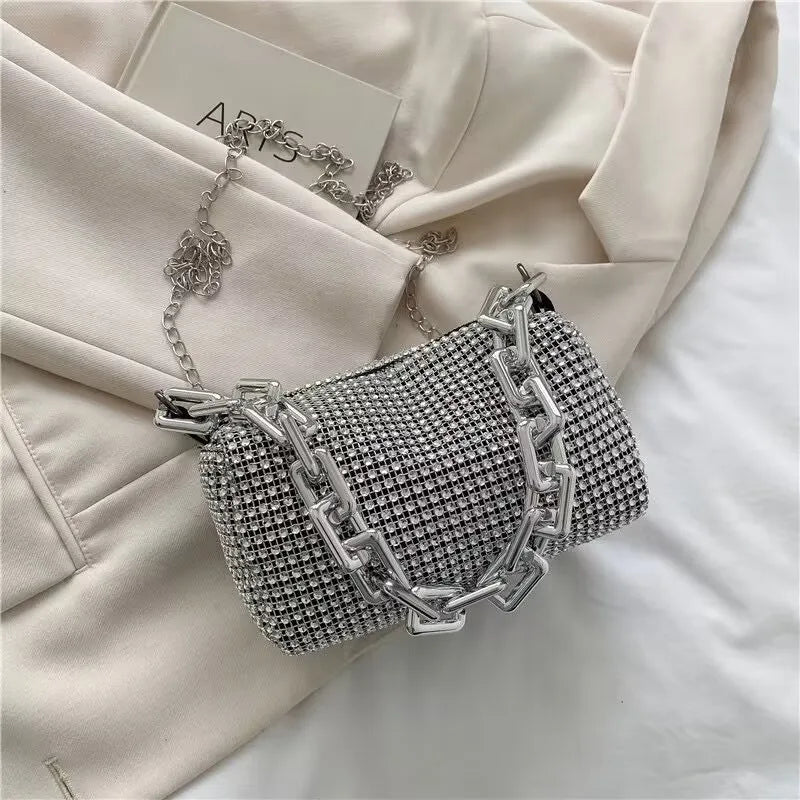 Allover Rhinestone Bucket Bag, Glitter Chain Prom Purse, Women's Mini Crossbody Bag (6.3*3.54) Inch Stone's Store