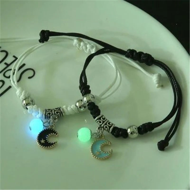 Luminous Beads Star Couple Bracelets For Women Men Charm Cat Flower Heart Key Lock Cross Matching Bracelets dropshipping-A Store