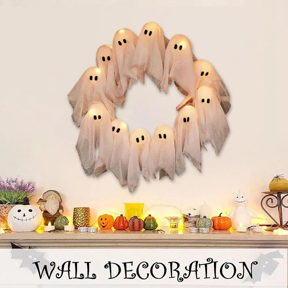SpookGlow™ Ghost Wreath – Light Up Your Haunt
