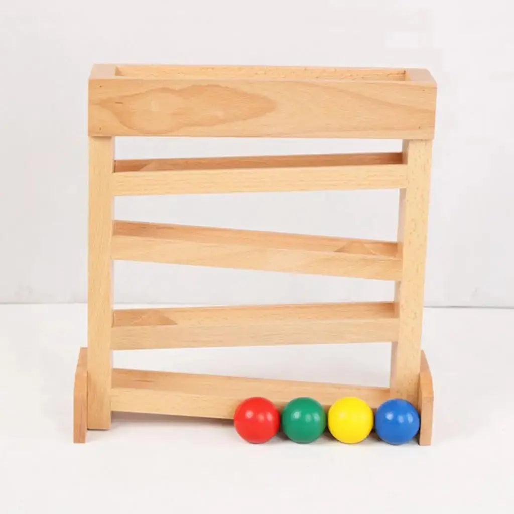 Montessori Ball Track Toy for Toddlers - Wooden Ramp Set with 4 Colorful Balls
