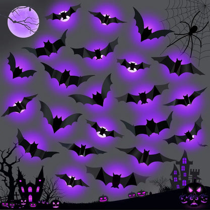 2025 12PCS-1Set Halloween 3D LED Bat Light Glow in Dark Night Light Sticker for Garden Backyard Party Decor