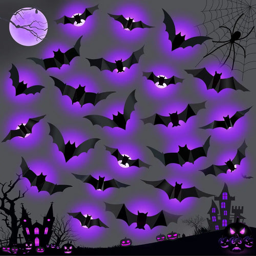 2025 12 Piezas-1 Juego de Murciélagos 3D LED para Halloween, Luz Brillante en la Oscuridad, Pegatinas de Luces Nocturnas para la Decoración de Fiestas en el Jardín o Patio Trasero