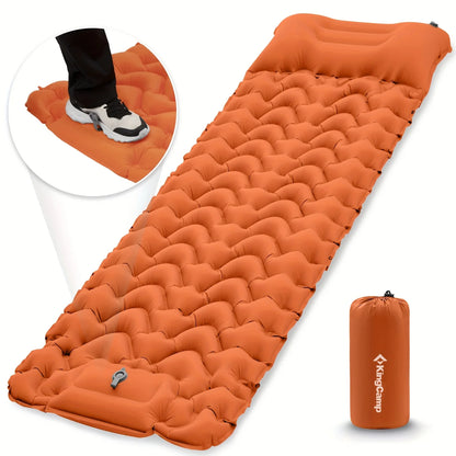KingCamp Self Inflating Sleeping Pad, Ultralight Inflatable Sleeping Mat With Pillow Built-in Foot Pump For Hiking, Traveling