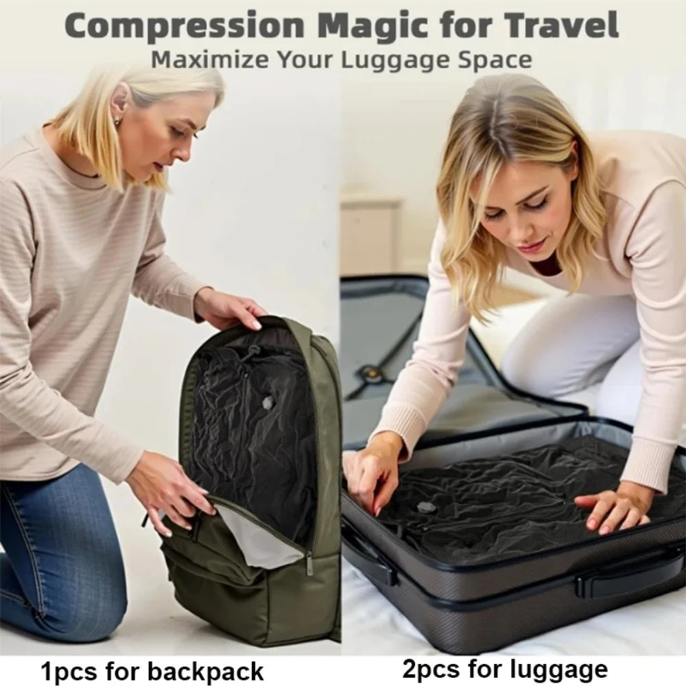 Bolsas de almacenamiento al vacío para viajes, equipaje, organizador de ropa, bolsas de embalaje, accesorios prácticos, cubos de compresión
