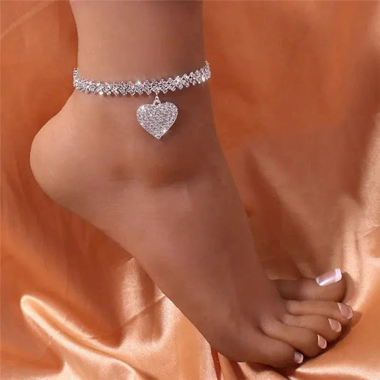 1PC Women's Simple and Premium Copper Inlaid Water Diamond Love Foot