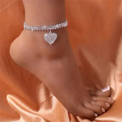 1PC Women's Simple and Premium Copper Inlaid Water Diamond Love Foot