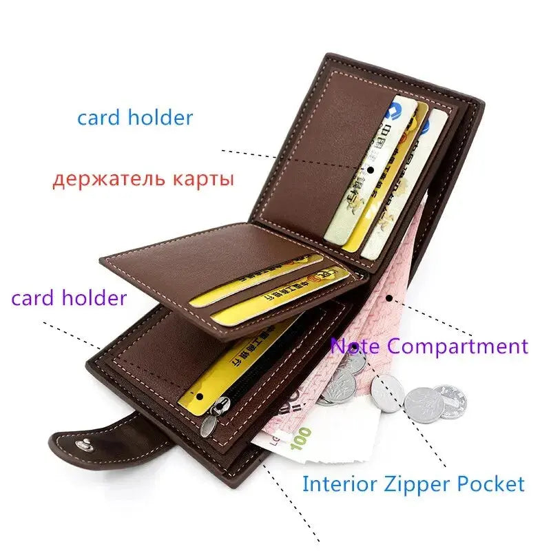 Billetera para hombre con cierre de broche Tarjetero de negocios Estuche Monedero corto para hombre de PU