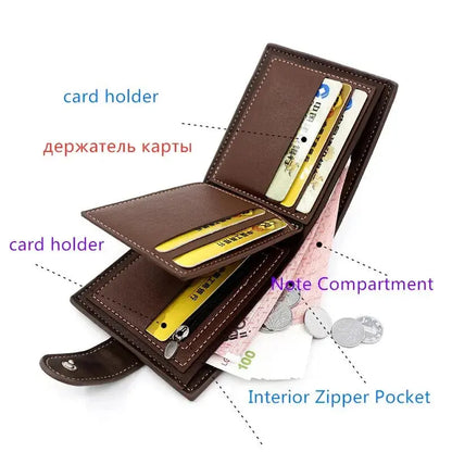 Men's Wallet with Hasp Business Card Holder Case Male Short Purse PU