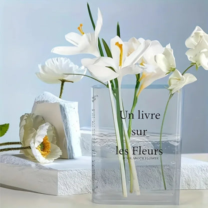 Jarrón transparente para libros, jarrón acrílico estético, jarrón único para flores, para una bonita decoración de estantería, jarrón de estilo moderno, decoración de habitación, recipiente floral