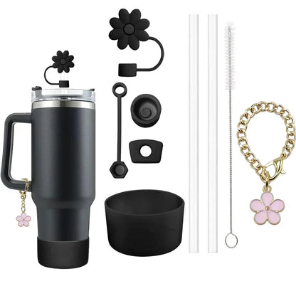 9pcs Accessories Set 3 Spill Proof Stopper Flowers Straw Cover Boot 2 Straw and Brush and 1 Flower Charm Chain for Stanley Cup Shop1103950439 Store
