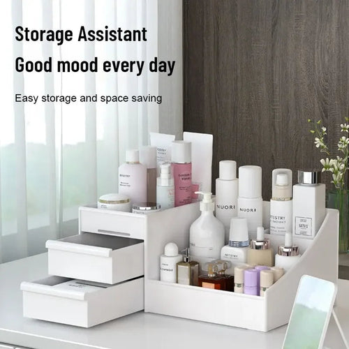 1pc White New Drawer Makeup Storage Box Dormitory Finishing Plastic Shelf Cosmetics Skin Care Dressing Table Desktop Stone's Store