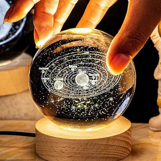 View details for 3D Crystal Ball LED Night Light Moon Saturn Planets Lamp Galaxy 