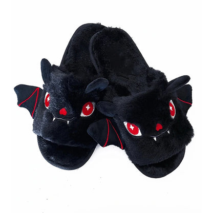 Halloween New Bat Plush Shoes Lightweight Home Fuzzy Slippers Women Men Flip Flops Cartoon Kid Adults Flat Slides for Party