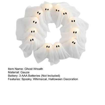 Halloween Ghost Wreath DIY Ghost Wreath Front Door Hanging Decor for Outdoor Wall Window Porch Patio Garden Home Party Decor