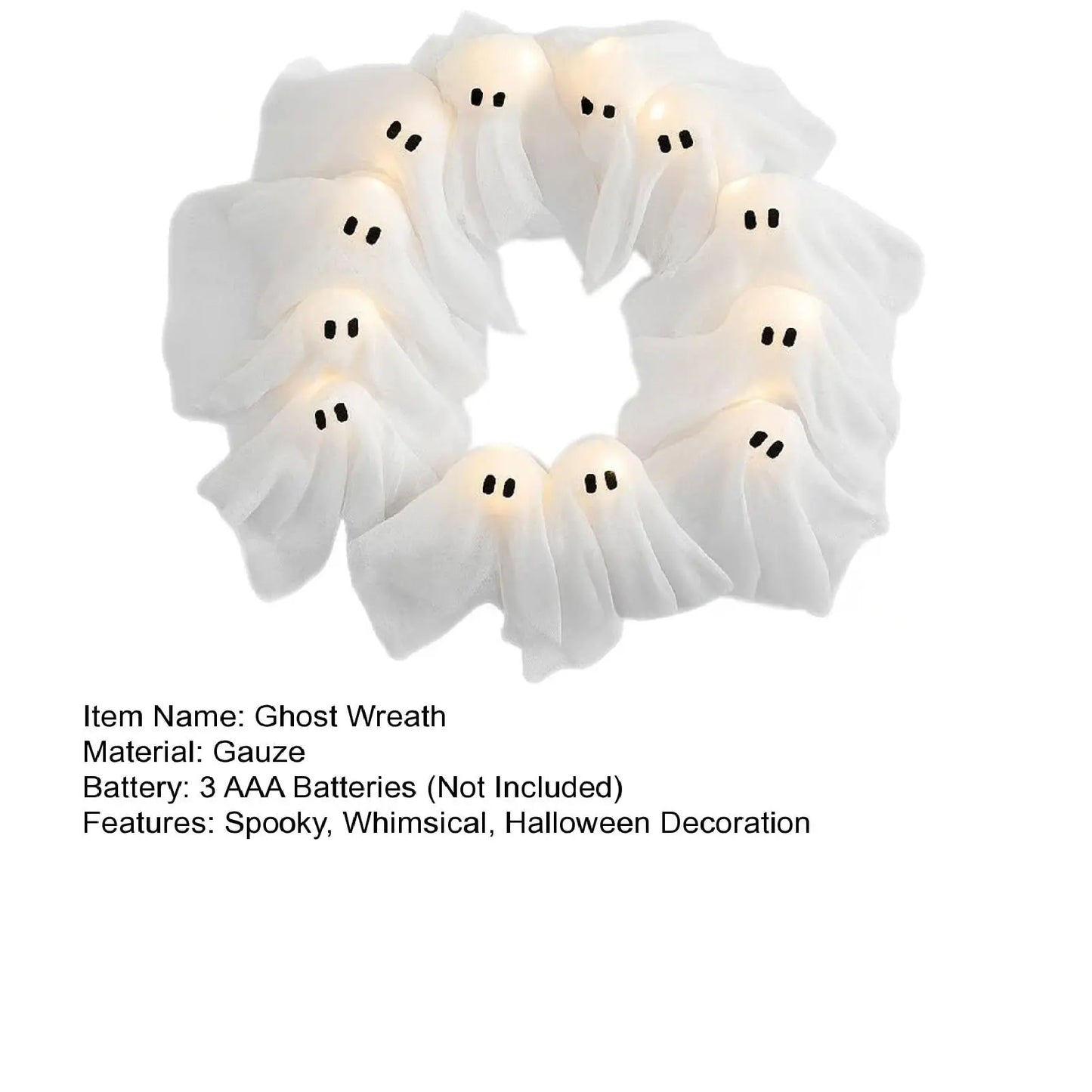 Halloween Ghost Wreath DIY Ghost Wreath Front Door Hanging Decor for Outdoor Wall Window Porch Patio Garden Home Party Decor