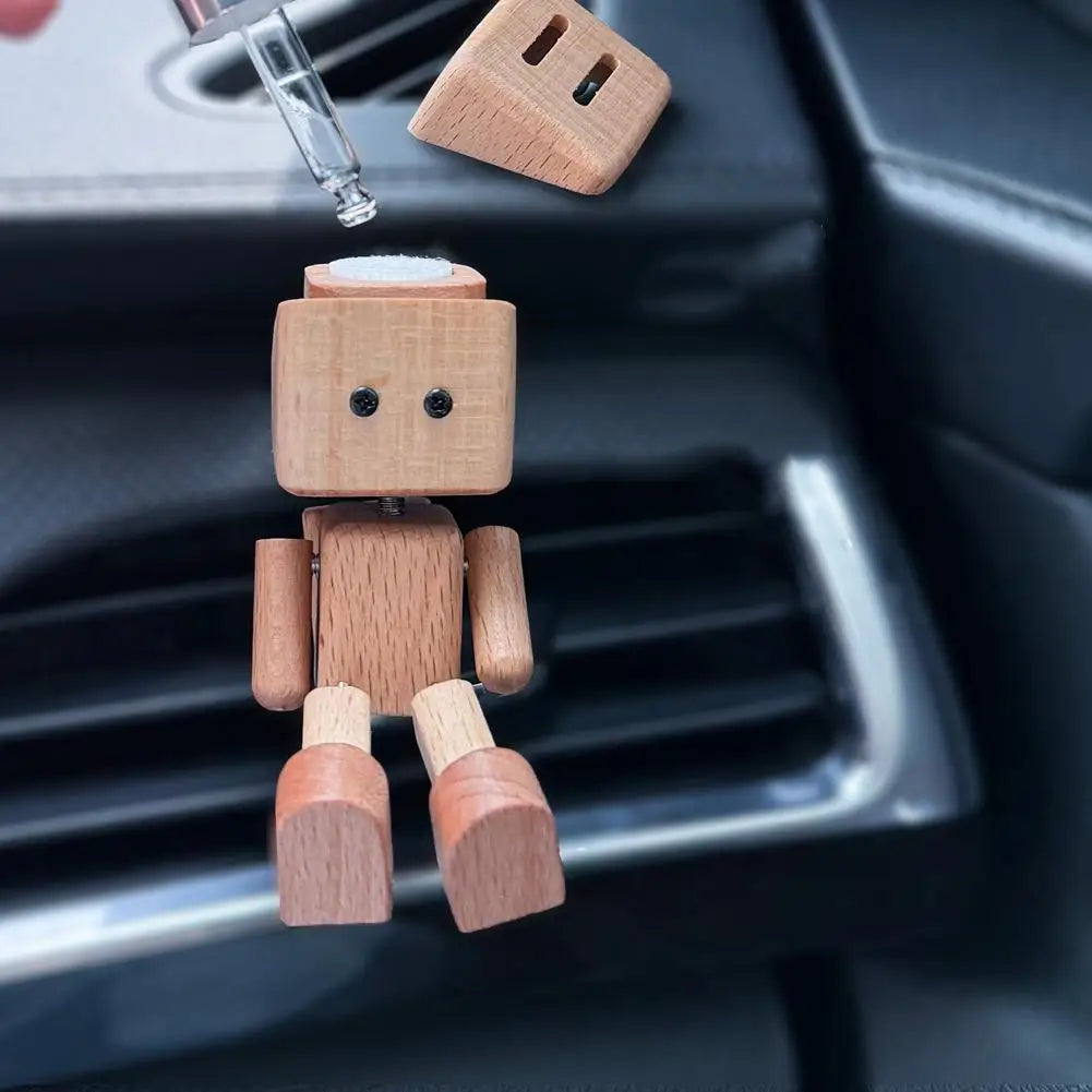 Muñeco de madera que se sacude para la consola del coche, Robot que balancea las piernas, Figura de madera hecha a mano, Difusor de aroma de madera para coche