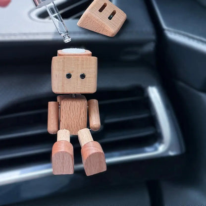 Shaking Wooden Man Figurine For Car Console Leg-swinging Robot Shaking Man Handmade Wooden Figure Wooden Car Aroma Diffuser