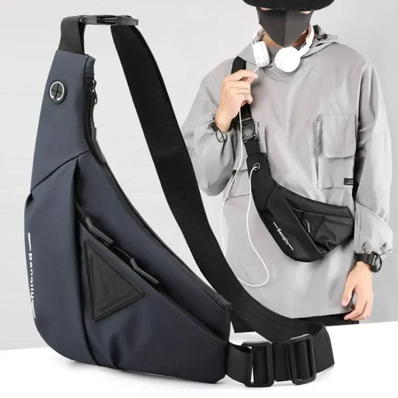 Bolso de hombro para hombre, bandolera Oxford impermeable con USB, bandolera multifunción, bolsa de pecho de viaje corta para bolsos de hombre