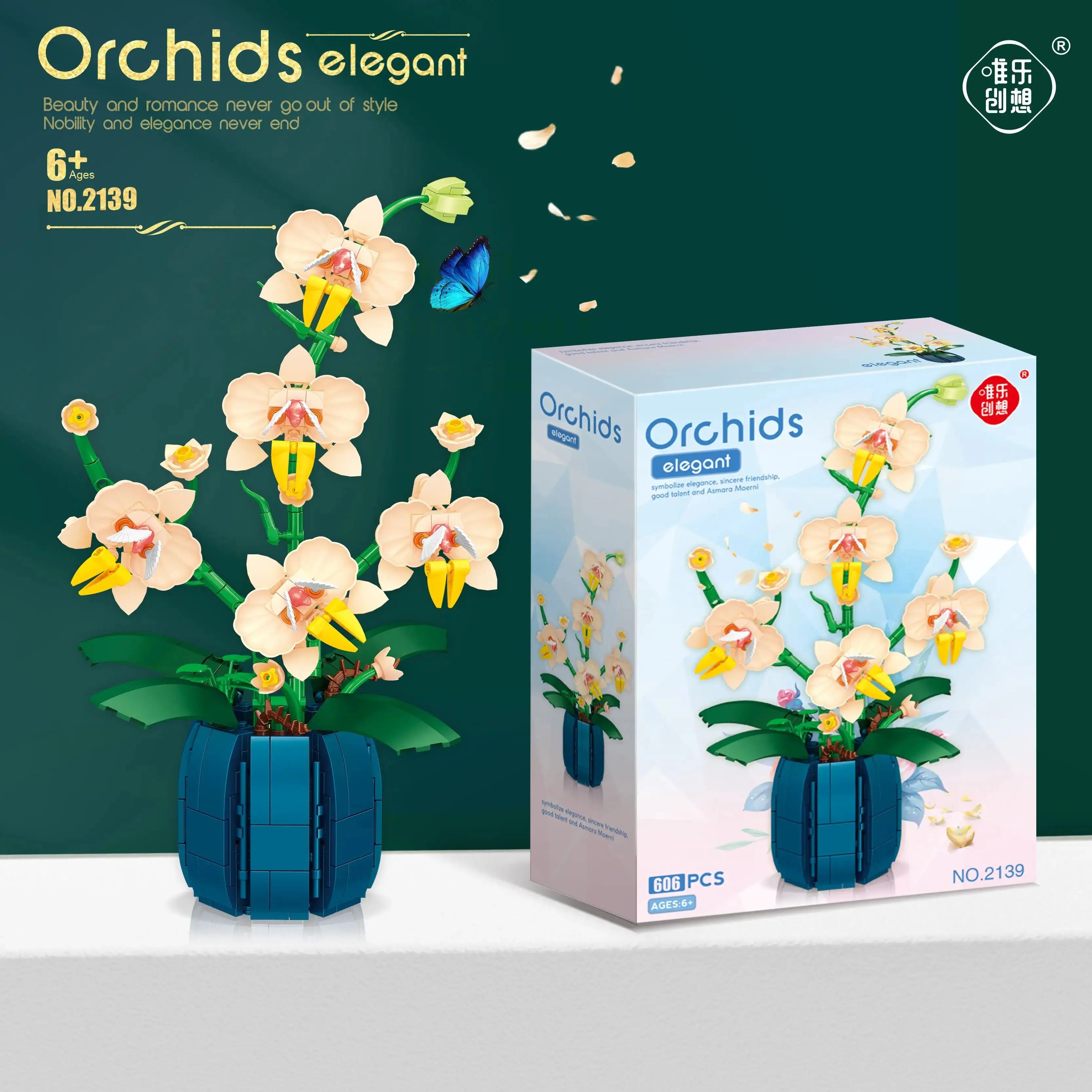 Orchid Flower Building Blocks Model Set Romantic Flowers Wildflower