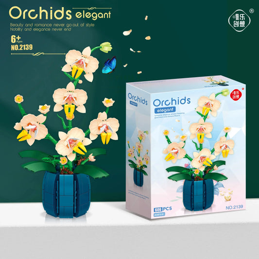 Orchid Flower Building Blocks Model Set Romantic Flowers Wildflower