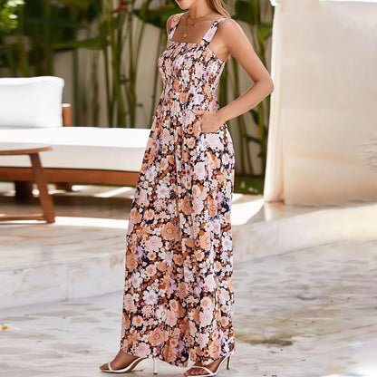 Bloom & Move: Floral Sleeveless Jumpsuit with Pockets