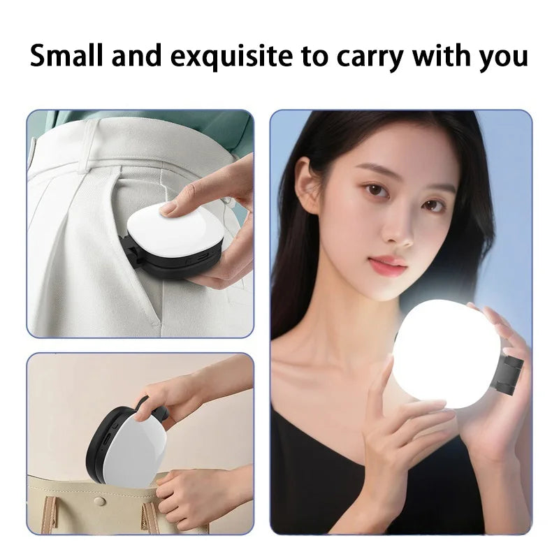 Luz de relleno magnética para selfis de teléfono móvil, fotografía en vivo, mini espejo de maquillaje portátil, luz LED plegable de bolsillo, soporte para teléfono móvil