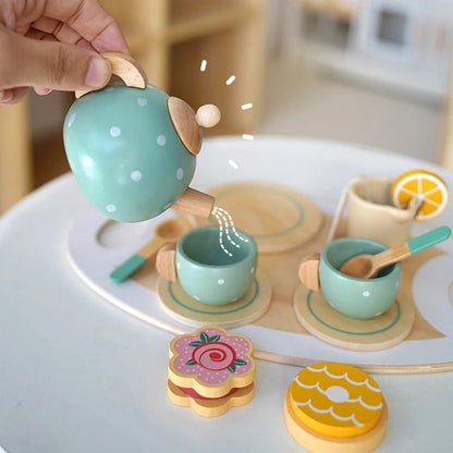 Wooden Afternoon Tea Set Toy Pretend Play Food Learning Role Play Game Early Educational Toys for Toddlers Girls Boys Kids Gifts Stone's Store