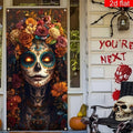 1 CORTINA DECORATIVA GRANDE DE CALAVERA DE AZÚCAR PARA PUERTA PRINCIPAL, DÍA DE MUERTOS, MATERIAL DE POLIÉSTER, BRILLANTE, DURADERA PARA DECORACIÓN DEL HOGAR