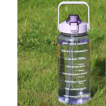 Portable Large Capacity Plastic Straw Time Marker Outdoor Water Bottle