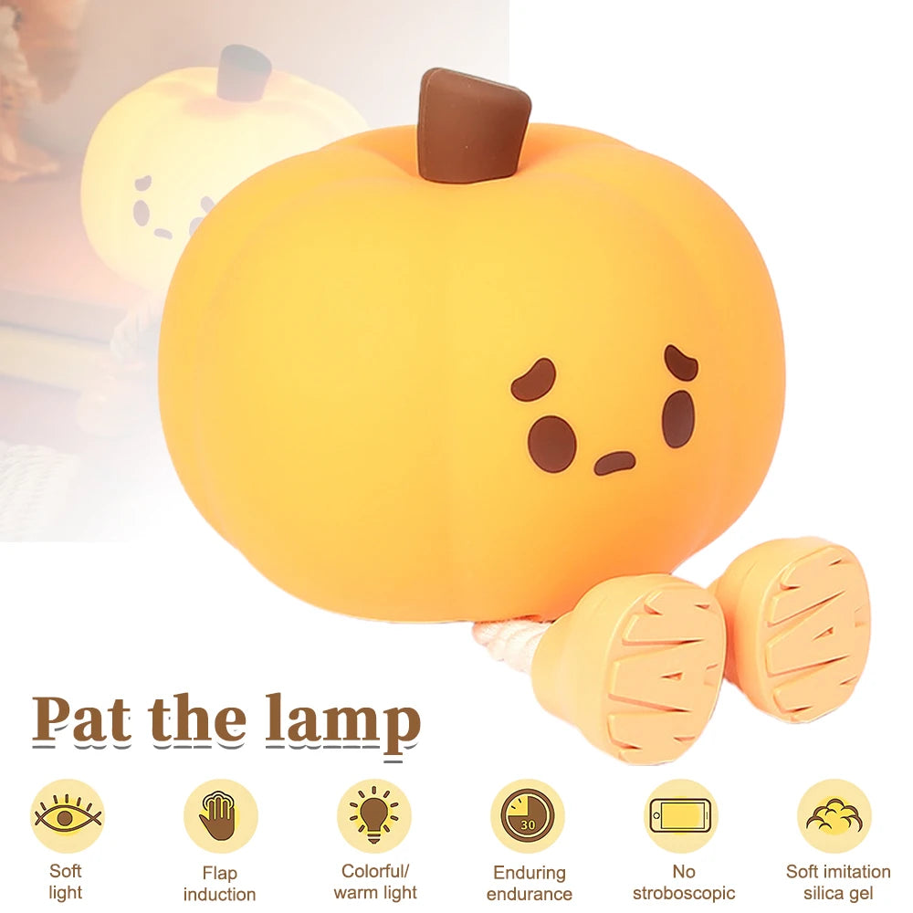 Lámpara de noche con forma de calabaza, táctil, de silicona, recargable, LED, bonita, para Navidad