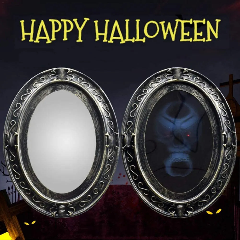 Espejo Embrujado Activado por Movimiento, Espejo Embrujado Aterrador con Sonido Espeluznante - Retrato Luminoso Decoración de Utilería de Halloween