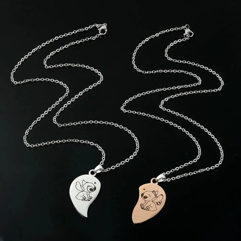 Colgantes de collares de moda Disney de Lilo & Stitch para parejas con corazón
