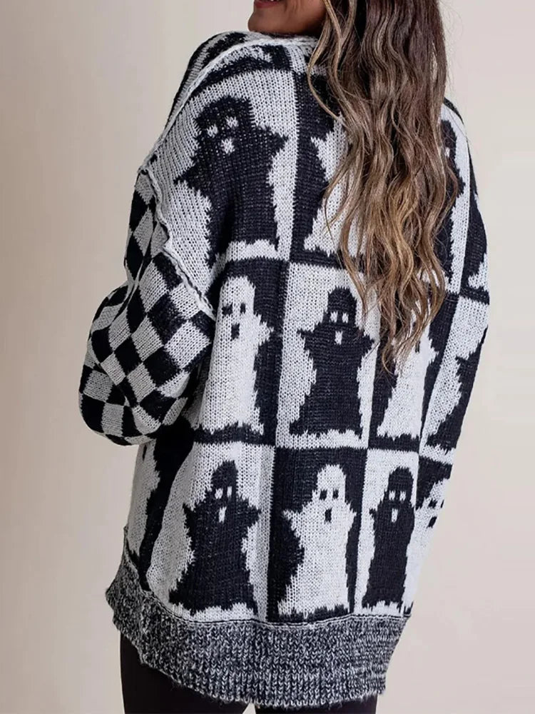 Halloween Knitted Sweaters Women 2025 Autumn Gothic Pumpkin Print Streetwear Harajuku Winter Warm Loose Fashion Casual Pullovers
