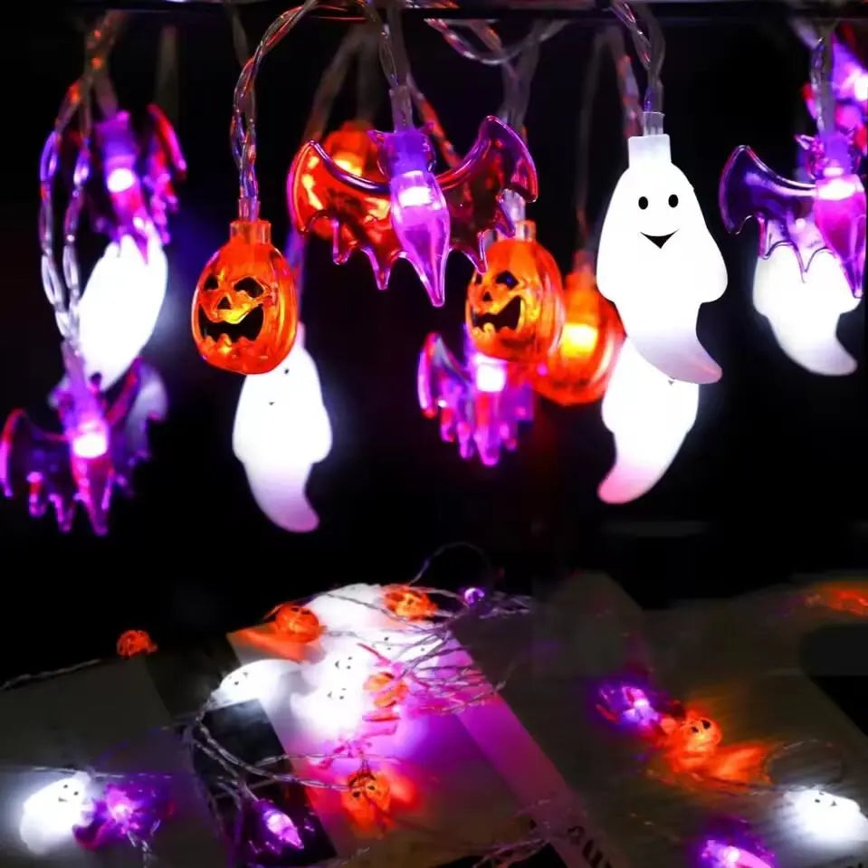 1pc LED Halloween String Lights Bat Ghost Pumpkin Decorative Lamp Battery Operated Festival Lights For Halloween Party Decor