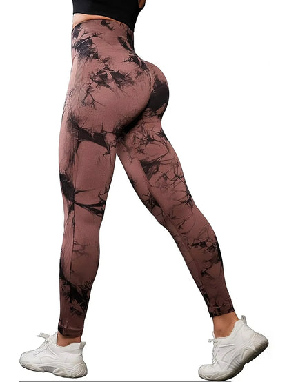 Leggings de gimnasio sin costuras para levantar la cadera, pantalones de yoga tie-dye, mallas de ejercicio para mujer, pantalones de entrenamiento de cintura alta con control de abdomen