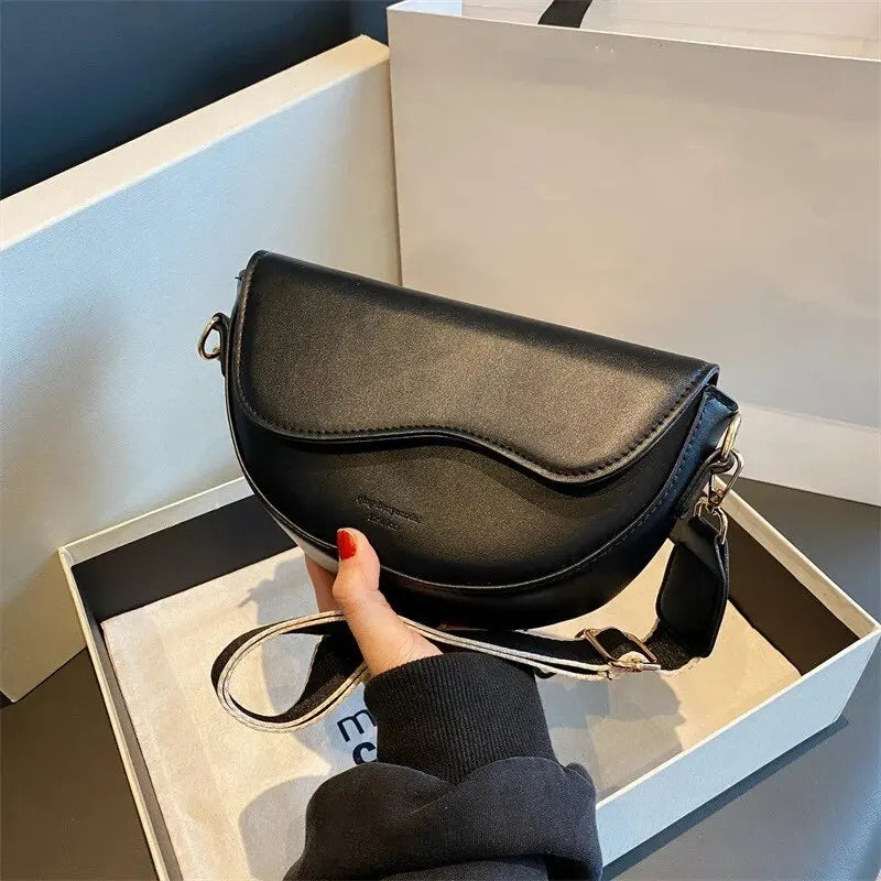 Women Vintage Solid Color Flap Small Saddle Shoulder Underarm Bag Fashion PU Leather Wide Strap Crossbody Bag Yogodlns Official Store