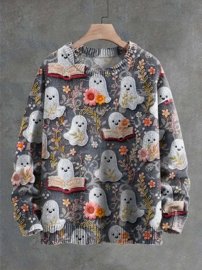 Autumn Winter Digital Printing Halloween Sweater Women Round Neck Party Club Knitwear Tops Casual Street Knit Jumpers Pullover