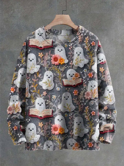 Autumn Winter Digital Printing Halloween Sweater Women Round Neck Party Club Knitwear Tops Casual Street Knit Jumpers Pullover