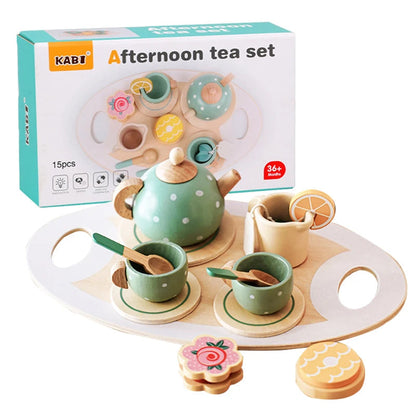 Wooden Afternoon Tea Set Toy Pretend Play Food Learning Role Play Game Early Educational Toys for Toddlers Girls Boys Kids Gifts Stone's Store