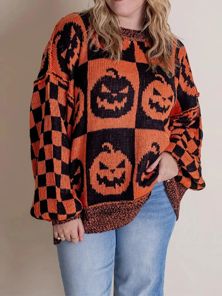 Halloween Knitted Sweaters Women 2025 Autumn Gothic Pumpkin Print Streetwear Harajuku Winter Warm Loose Fashion Casual Pullovers