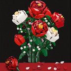 Creative Red Rose Vase Plants Model Building Blocks Moc Romantic