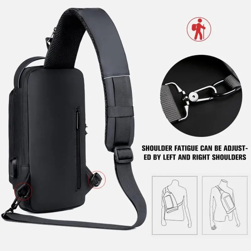 WEIXIER Anti-Theft USB Charging Crossbody Chest Bag for Men – Waterproof Oxford Shoulder Sling with Lockable Zipper, Business & Travel Messenger Pack Shop1103843745 Store